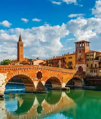 Ponte Pietra stone bridge over the river in Verona